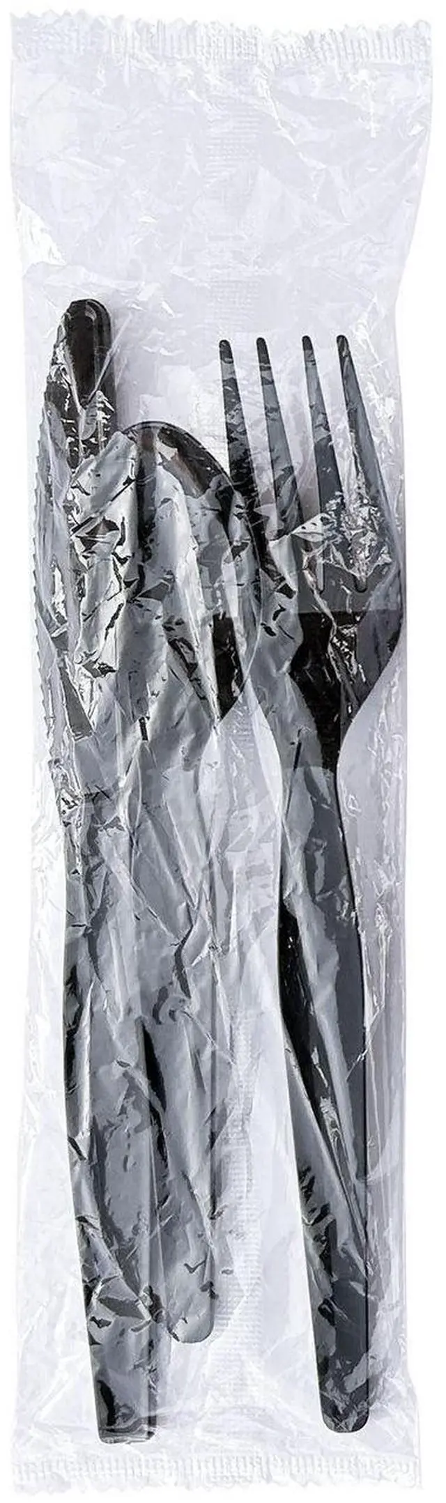Main image of Three-Piece Polystyrene Cutlery Kit Heavyweight Fork/Knife/Spoon Plastic Black 250/Carton BWK3KITHVYBL