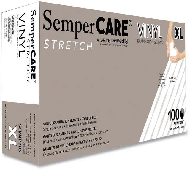 Main image of Stretch Vinyl Examination Gloves Powder-Free X-Large 5 mil Thick 9.45" Long Cream 100/Box SCVNP105