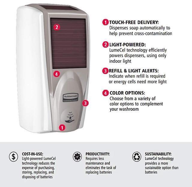 Alt view image 2 of 7 - Rubbermaid Commercial 1980828 LumeCel AutoFoam Soap Dispenser White/Grey Pearl