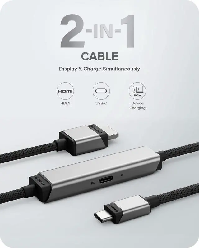 Alt view image 7 of 8 - ALOGIC Ultra USB-C to HDMI with 100W PD Cable Male to Male 2m ULCHDPD02SGR