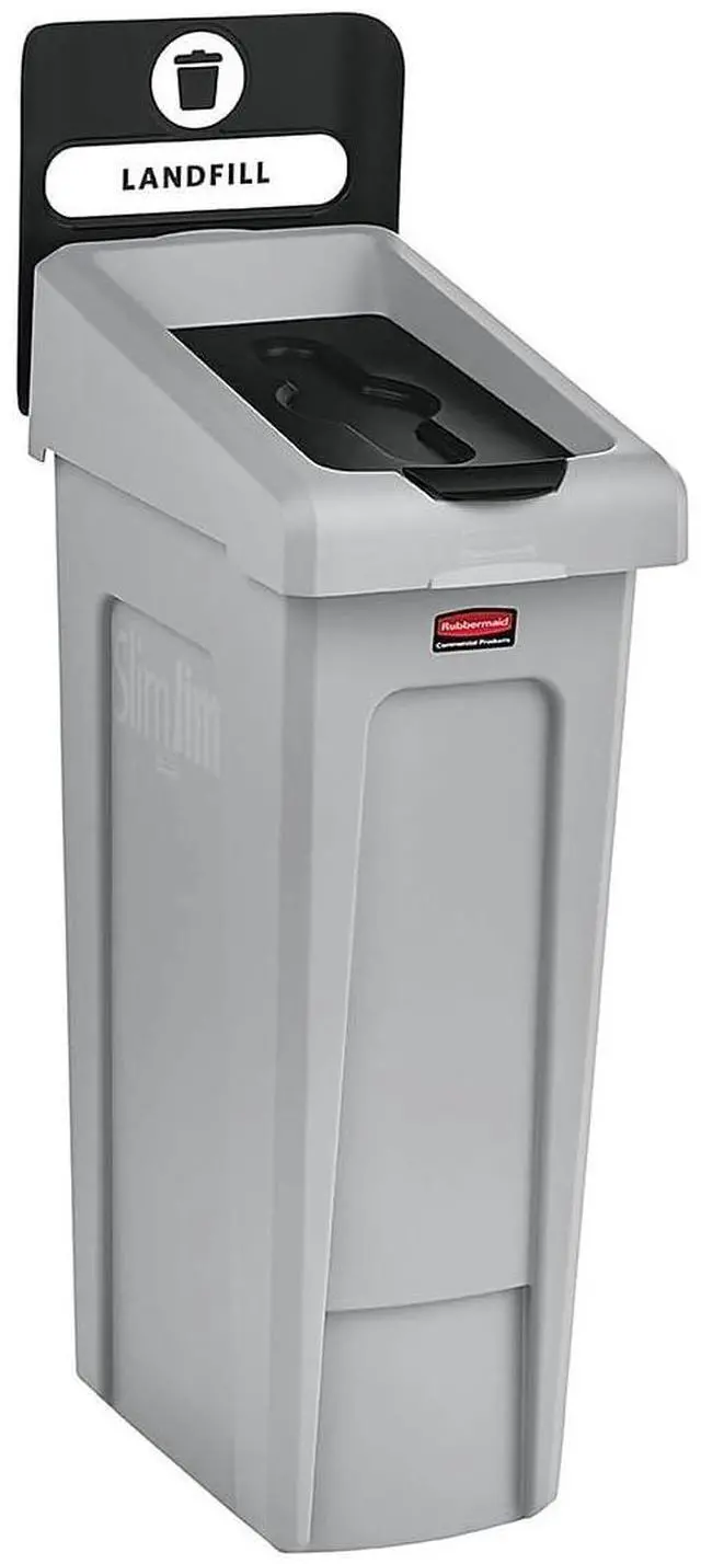 Alt view image 2 of 5 - Slim Jim Recycling Station Kit 1-Stream Landfill 23 gal Plastic Gray/Black 2185053