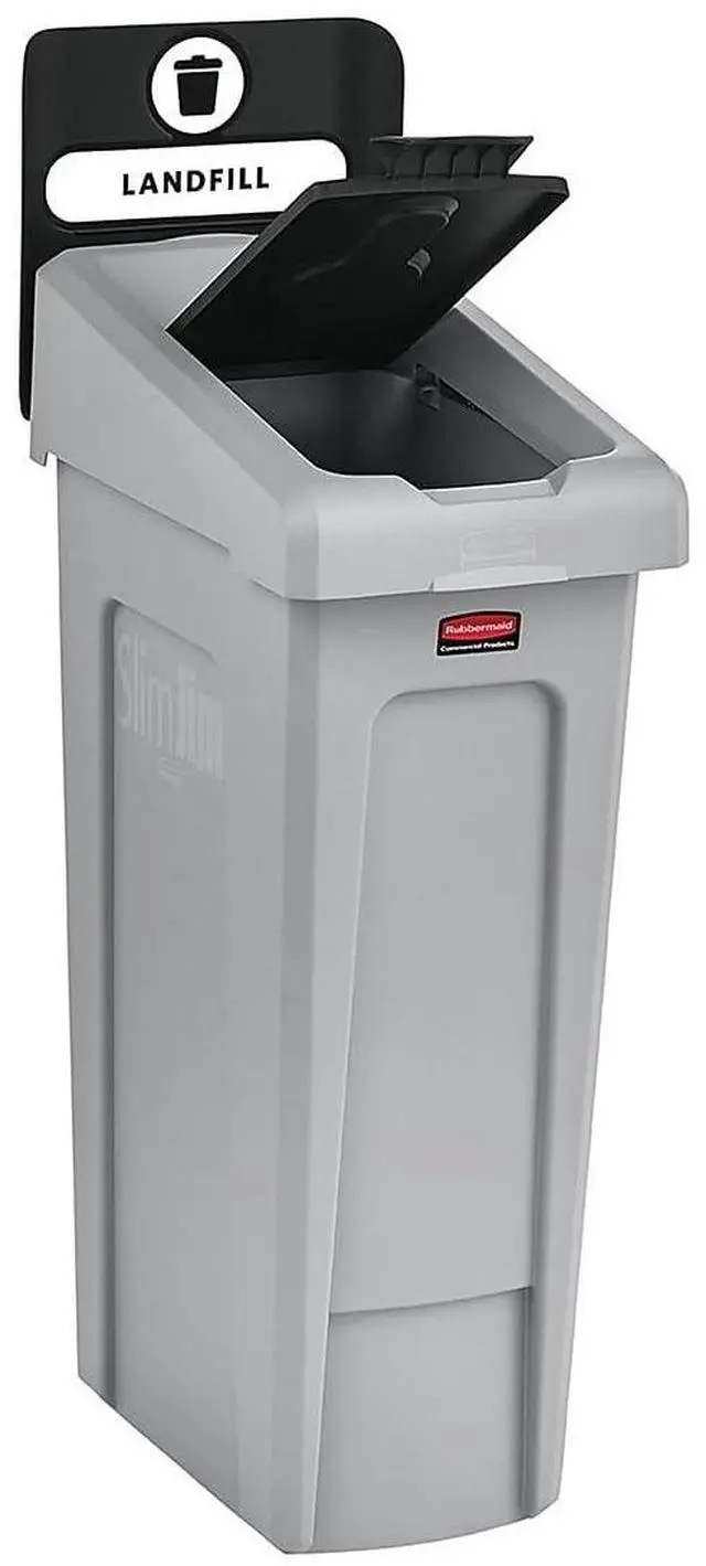 Alt view image 3 of 5 - Slim Jim Recycling Station Kit 1-Stream Landfill 23 gal Plastic Gray/Black 2185053