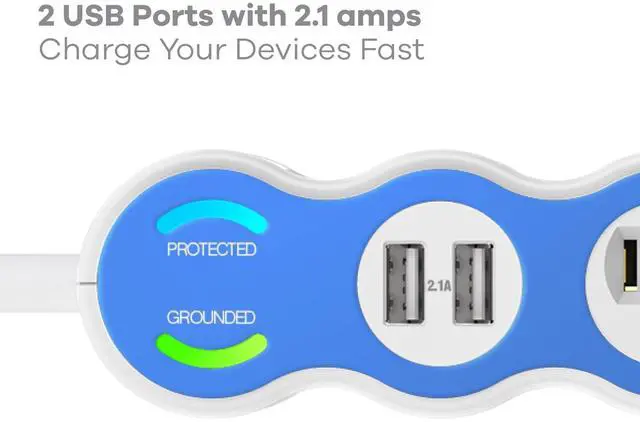 Alt view image 2 of 4 - PowerCurve 2.1 5-Outlet Rotating Surge Strip with 2.1 A USB 2 ports (4 feet)