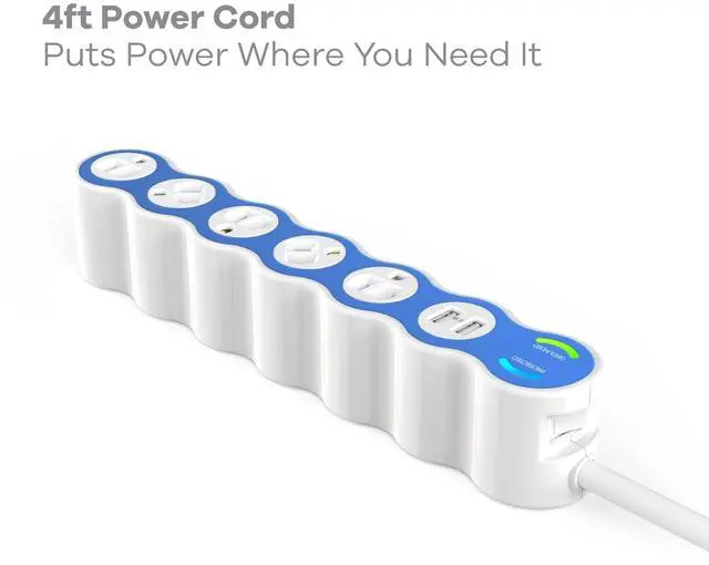 Alt view image 3 of 4 - PowerCurve 2.1 5-Outlet Rotating Surge Strip with 2.1 A USB 2 ports (4 feet)