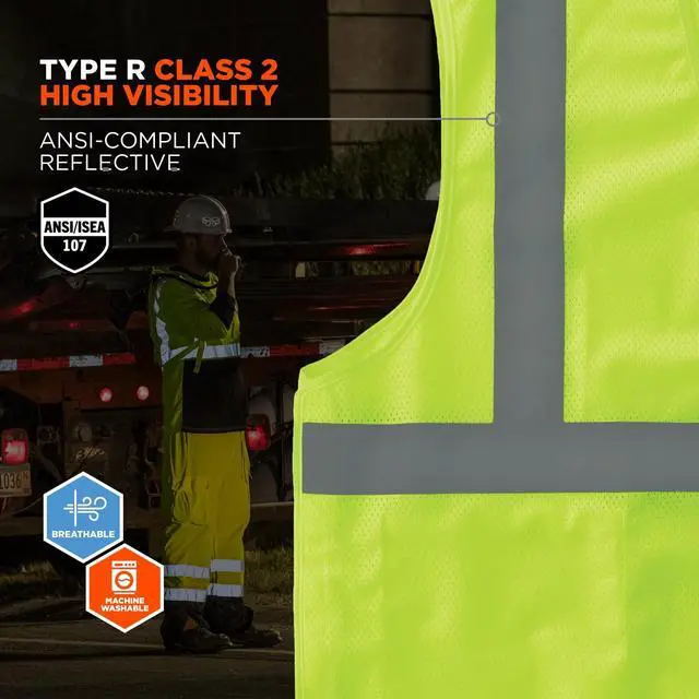 Alt view image 3 of 7 - GloWear 8215BA Type R Class 2 Econo Breakaway Mesh Safety Vest 4X-Large to 5X-Large Lime 21079