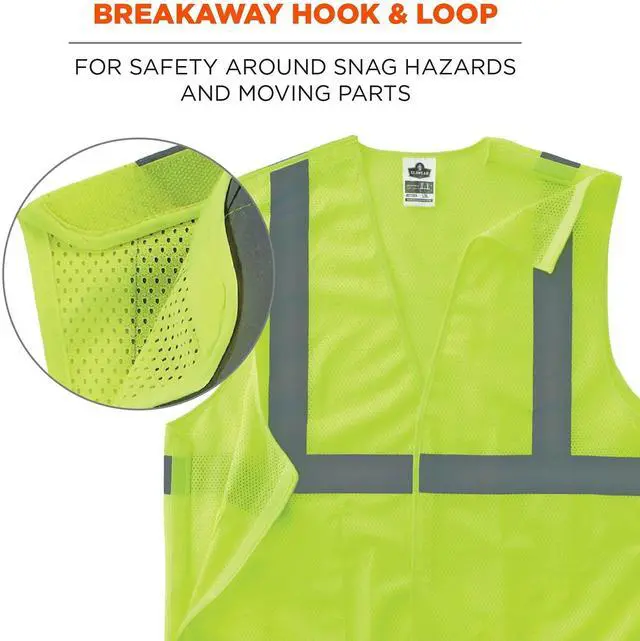 Alt view image 4 of 7 - GloWear 8215BA Type R Class 2 Econo Breakaway Mesh Safety Vest 4X-Large to 5X-Large Lime 21079