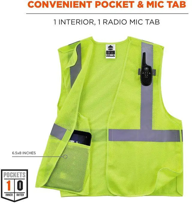 Alt view image 5 of 7 - GloWear 8215BA Type R Class 2 Econo Breakaway Mesh Safety Vest 4X-Large to 5X-Large Lime 21079