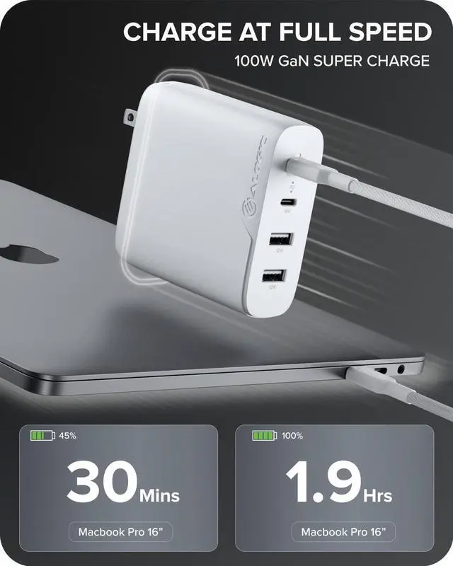 Alt view image 6 of 7 - ALOGIC 4X100 Rapid Power 4 Port 100WGaNCharger WCG4X100US