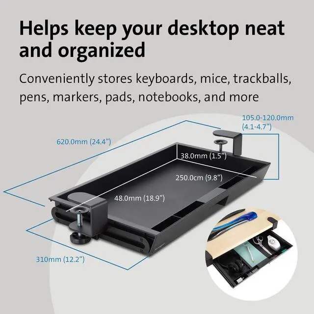 Alt view image 3 of 12 - Kensington Clamp-On Storage Drawer