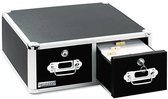 Main image of Vaultz VZ01395 Locking 6 x 4 Two-Drawer Index Card Box 3000-Card Capacity Black