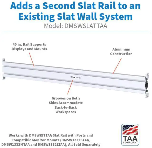Alt view image 2 of 7 - Tripp Lite series 40" Slat Rail for Slat Wall System, TAA Compliant (DMSWSLATTAA)