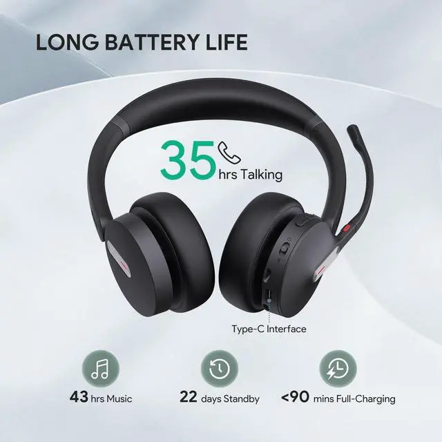 Alt view image 3 of 7 - Yealink BH70 Dual UC USB-C Wireless Bluetooth Headset, Black 1208668