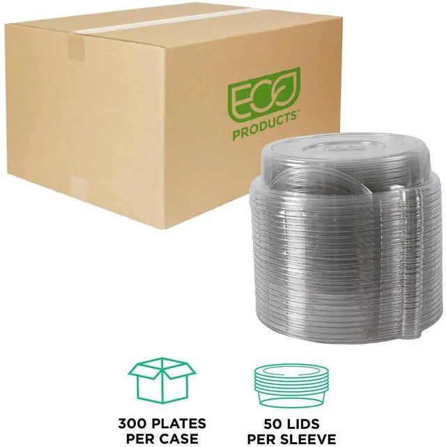 Alt view image 2 of 7 - Eco-Products EP-P013LID 100% Recycled Content Round Plate Lids - Plastic - 9" dia x 1.5" h - Clear - 300/Carton