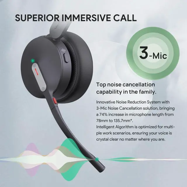Alt view image 6 of 7 - Yealink BH70 Dual UC USB-C Wireless Bluetooth Headset, Black 1208668