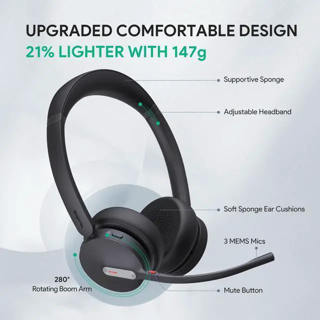 Alt view image 5 of 7 - Yealink BH70 Dual UC USB-C Wireless Bluetooth Headset, Black 1208668