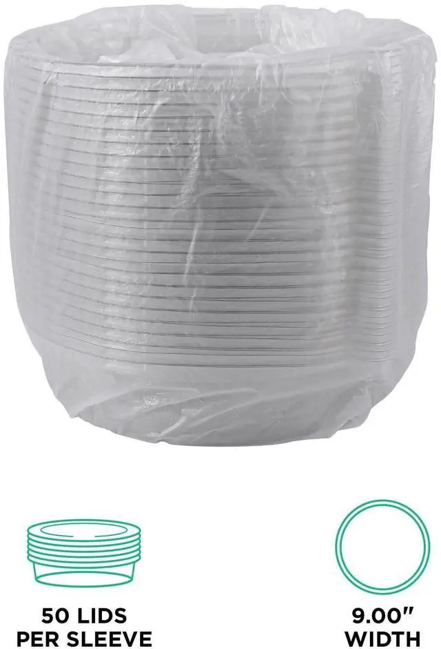 Alt view image 5 of 7 - Eco-Products EP-P013LID 100% Recycled Content Round Plate Lids - Plastic - 9" dia x 1.5" h - Clear - 300/Carton