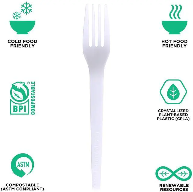 Alt view image 4 of 7 - Eco-Products EP-S017 Plantware CPLA Cutlery - Fork - White - 1,000/Carton