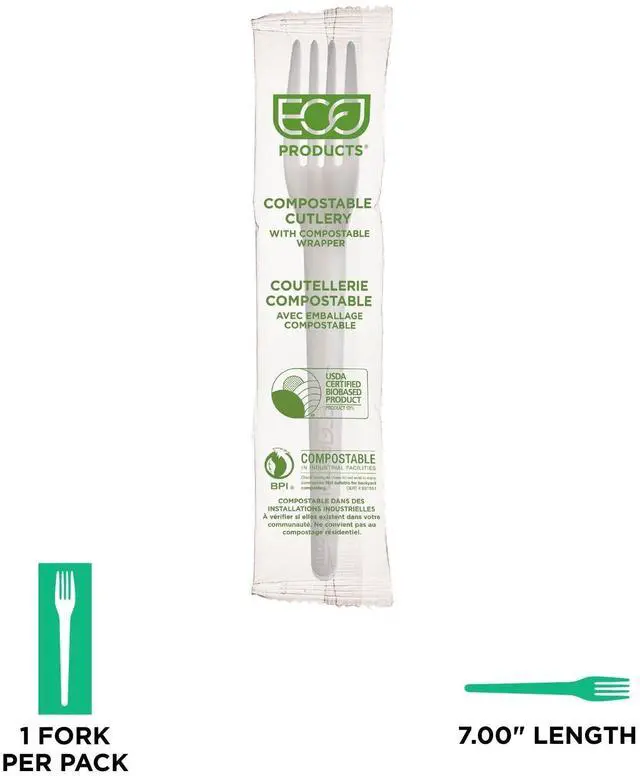 Alt view image 5 of 7 - Eco-Products EP-S017-W Plantware CPLA Cutlery Individually Wrapped Plastic Fork - White - 1,000/Carton