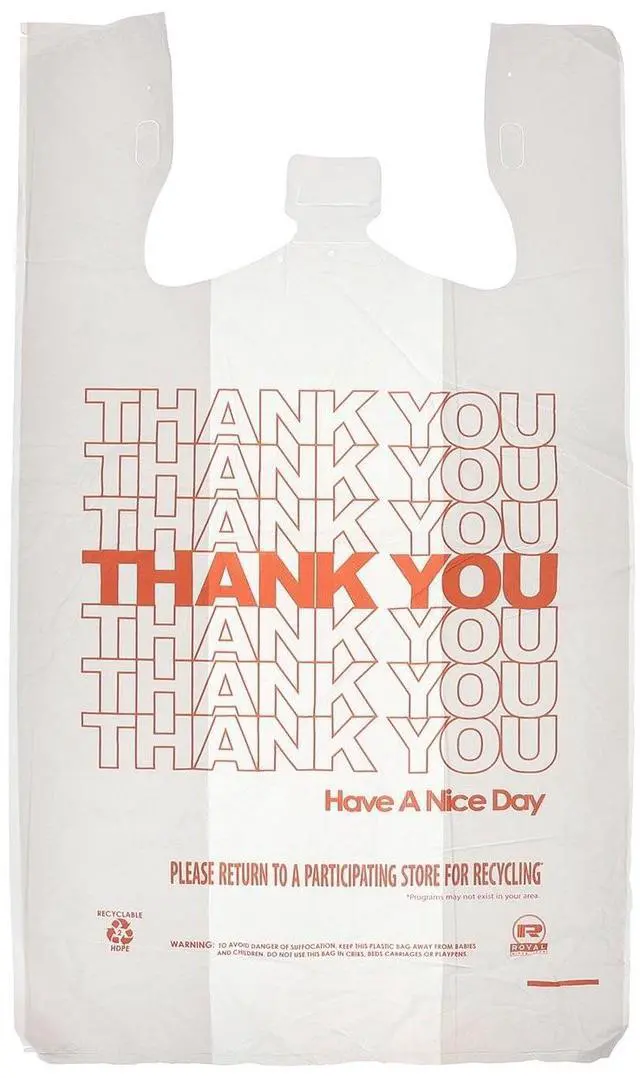 Alt view image 2 of 3 - Thank You Bags Thank You Have a Nice Day Labeling Cut-Out Handles 13" x 8" x 23" White/Red 1000/Carton RPTYB6FS