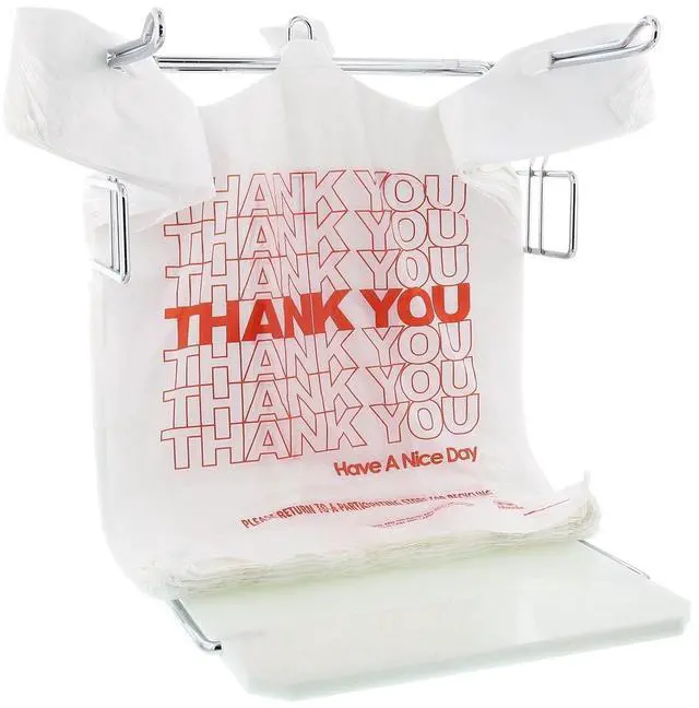 Alt view image 3 of 3 - Thank You Bags Thank You Have a Nice Day Labeling Cut-Out Handles 13" x 8" x 23" White/Red 1000/Carton RPTYB6FS