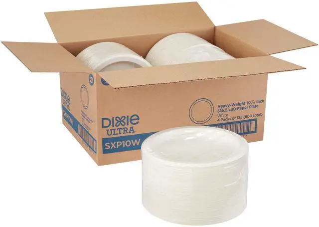 Alt view image 6 of 7 - Dixie DIX SXP10W Heavy-Weight Paper Plates - 10" diameter - White - 125/Pack - 4 Packs/Carton