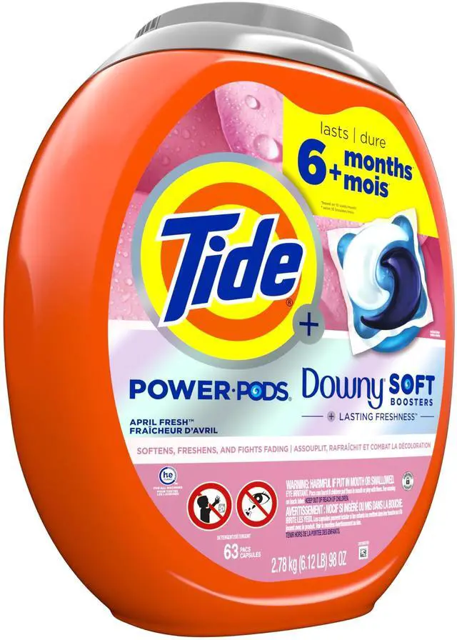 Alt view image 2 of 7 - Tide Power PODs 2-in-1 Laundry Detergent Pods with Downy Soft Boosters, Lasting Freshness with April Fresh Scent, 63 Count