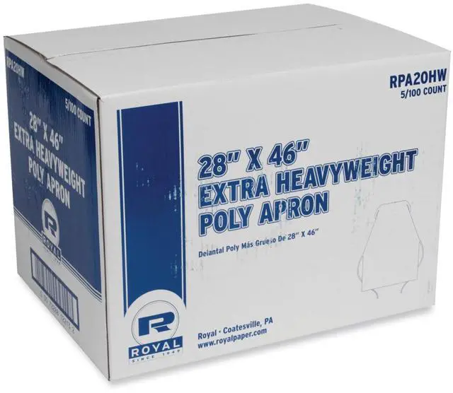 Main image of Heavyweight Poly Aprons 28 x 46 1.77 mil One Size Fits All White 500/Carton RPA20HW