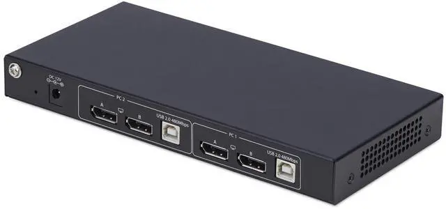 Alt view image 2 of 7 - StarTech 2-Port Dual-Monitor DisplayPort KVM Switch with Dual View Video Matrix- 4K 60Hz - 4x USB Hub Ports - Hotkey Switching - DP 1.2 Matrix KVM   P2ADD121D-KVM-SWITCH