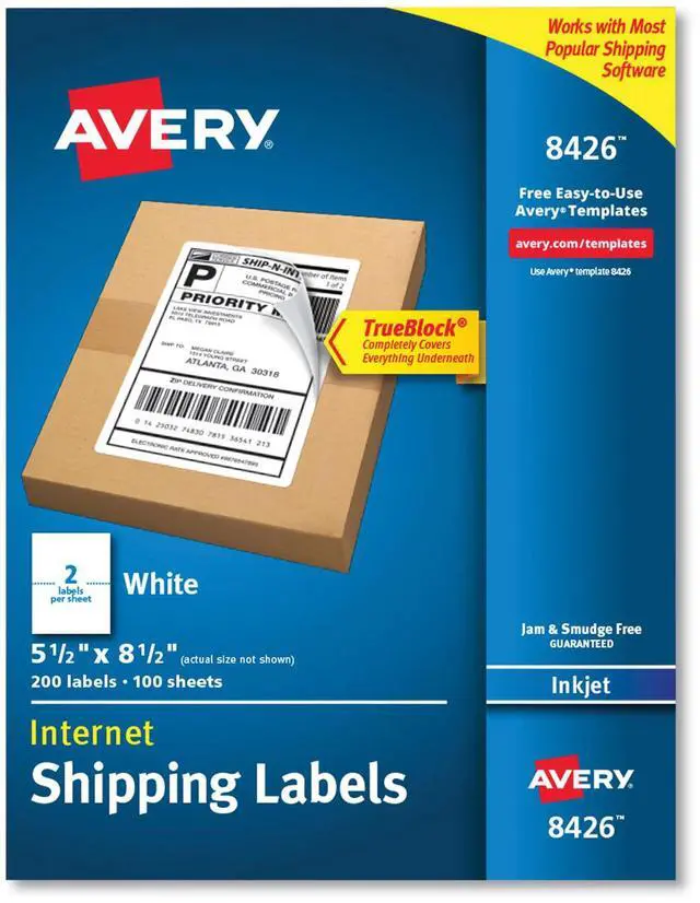 Main image of Avery TrueBlock Technology Shipping Labels Inkjet 5.5x8.5 White 200 Labels 8426