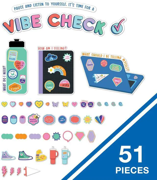 Alt view image 2 of 7 - Decorative Bulletin Board Set 51-Piece Set We Stick Together: Vibe Check 14.1" x 17.9" Multicolor 110584