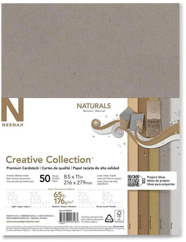Main image of Neenah Paper Creative Collection 65 lb. Cardstock Paper 8.5" x 11" Naturals 50 Sheets/Ream (99316MA)