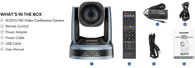 Alt view image 6 of 6 - ROCWARE RC821U 1080p PTZ Live Streaming & Conference Camera