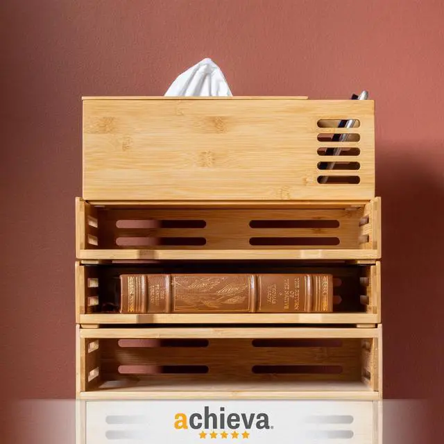 Alt view image 4 of 6 - Bamboo Stackable Desktop Document Trays 2 Sections Letter Size Files 14.09" x 10.47" x 4.4" Brown 2/Pack 71004