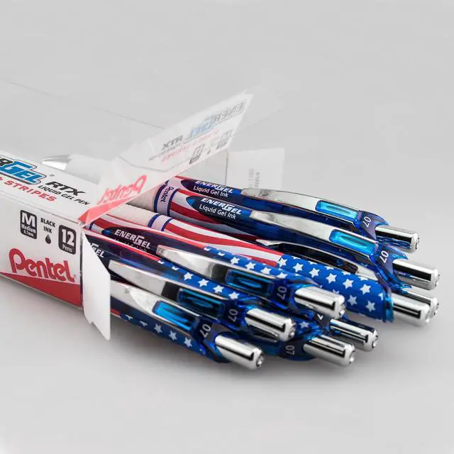 Alt view image 2 of 5 - EnerGel RTX Stars and Stripes Gel Pen Retractable Medium 0.7 mm Black Ink Dozen