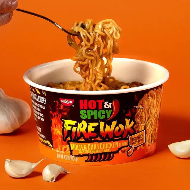 Alt view image 4 of 6 - Nissin Hot and Spicy Fire Wok Molten Chili Chicken, 4.37 oz Bowl 6/Carton