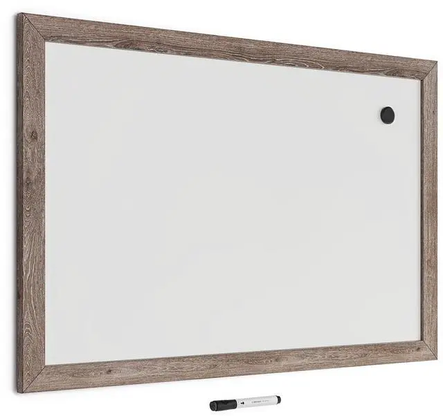Alt view image 2 of 6 - Magnetic Dry Erase Board with Rustic Frame 36" x 24" Actual Size: 35" x 23" White Surface Brown Wood Frame 4890U0001