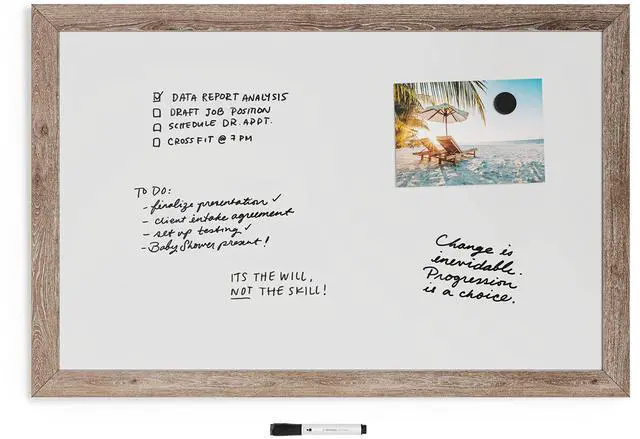 Alt view image 3 of 6 - Magnetic Dry Erase Board with Rustic Frame 36" x 24" Actual Size: 35" x 23" White Surface Brown Wood Frame 4890U0001