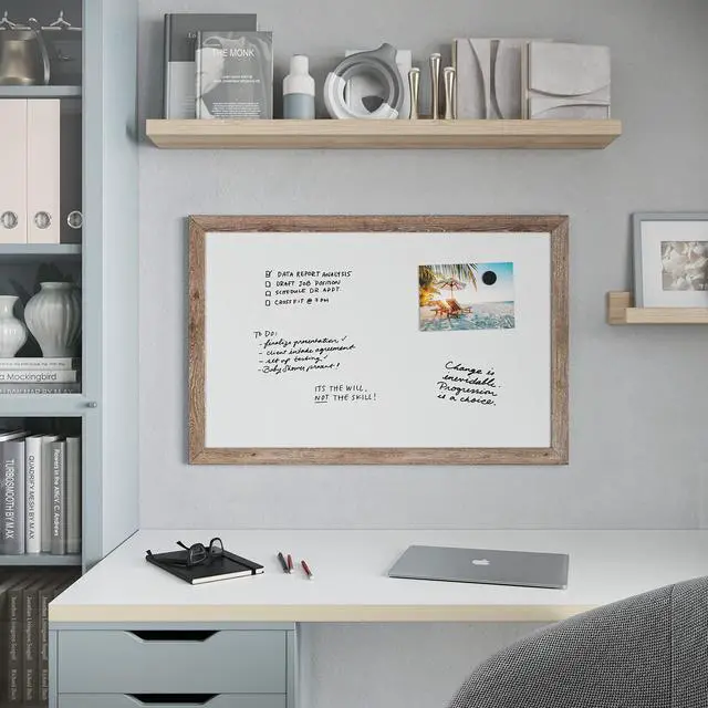 Alt view image 5 of 6 - Magnetic Dry Erase Board with Rustic Frame 36" x 24" Actual Size: 35" x 23" White Surface Brown Wood Frame 4890U0001