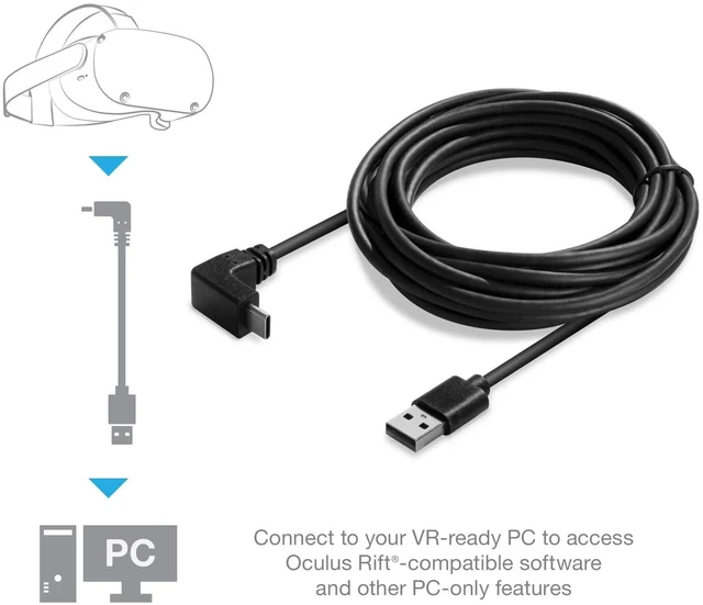 Alt view image 4 of 5 - Hyperkin PC 16ft Angled USB-C to USB-A Cable for Oculus Quest 2 M07479 -