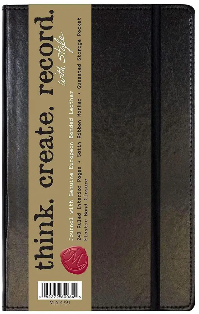 Alt view image 7 of 7 - C.R. Gibson Bonded Leather Narrow Rule 5x8.25 Journal Black 240 Sheet MJ54791