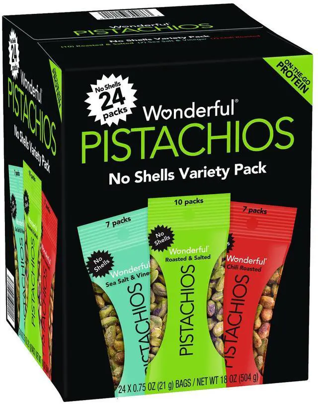 Wonderful No Shells Roasted and Salted Pistachios Variety Pack, 24/Carton