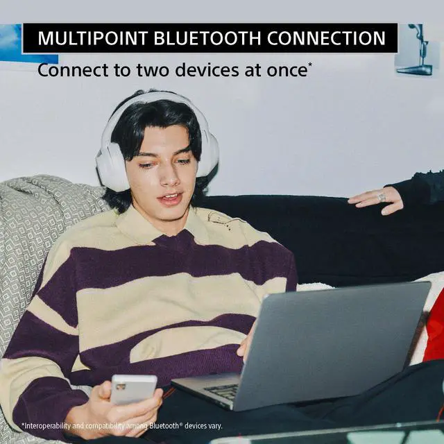 Alt view image 5 of 7 - Sony ULT WEAR Over-Ear Headphones, Noise Cancelling Headphones Bluetooth (Off White)