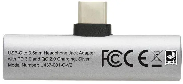 Alt view image 4 of 7 - Tripp Lite USB-C to 3.5mm Headphone Jack Plus Charging Adapter Silver U437001CV2