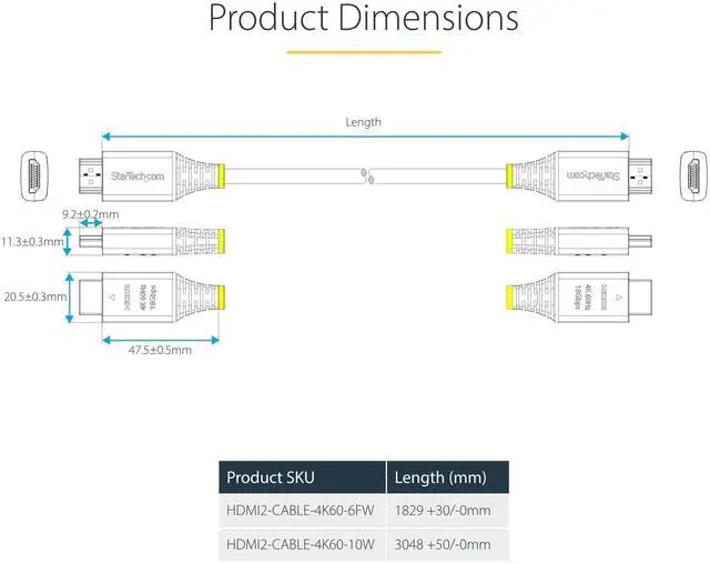 Alt view image 2 of 6 - StarTech 6ft Premium Certified High Speed HDMI Cable HDMI2-CABLE-4K60-6FW