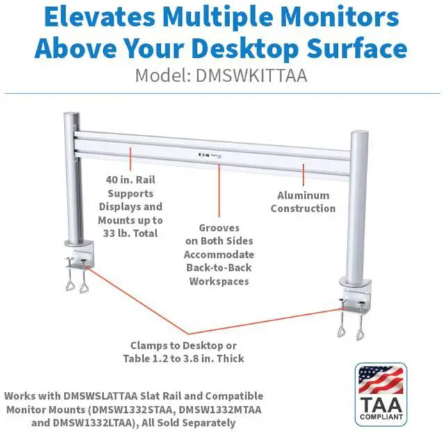 Alt view image 2 of 7 - Tripp Lite Series Slat Rail with Posts for Slat Wall System, 40 in, (102 cm), TAA (DMSWKITTAA)