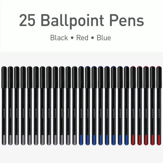 Alt view image 3 of 7 - PENTONIC Ballpoint Pen Stick Fine 0.7 mm Assorted Ink Colors Black Barrel 25/Pack PEN12126