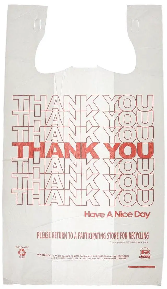 Alt view image 2 of 6 - Thank You Bags Thank You Have a Nice Day Labeling Cut-Out Handles 11.5" x 6.5" x 21" White/Red 1000/Carton RPTYB6