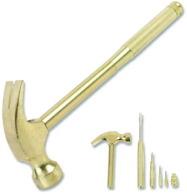 Main image of 5-in-1 Carpenter's Hammer with Nesting Handle Containing Four Screwdrivers 6.5" Long Gold Handle 19006