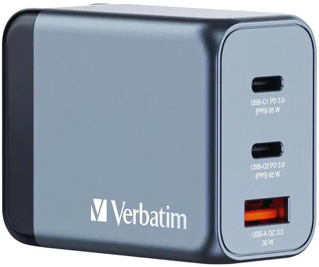 Main image of Verbatim 32201 65w Gan Wall Charger Usb-c Pd Ports Usb-a Qc 3.0