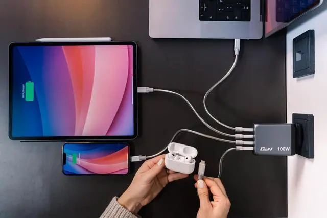 Alt view image 2 of 8 - Verbatim GNC-100 100W 4-Port GaN Wall Charger, Black 32202